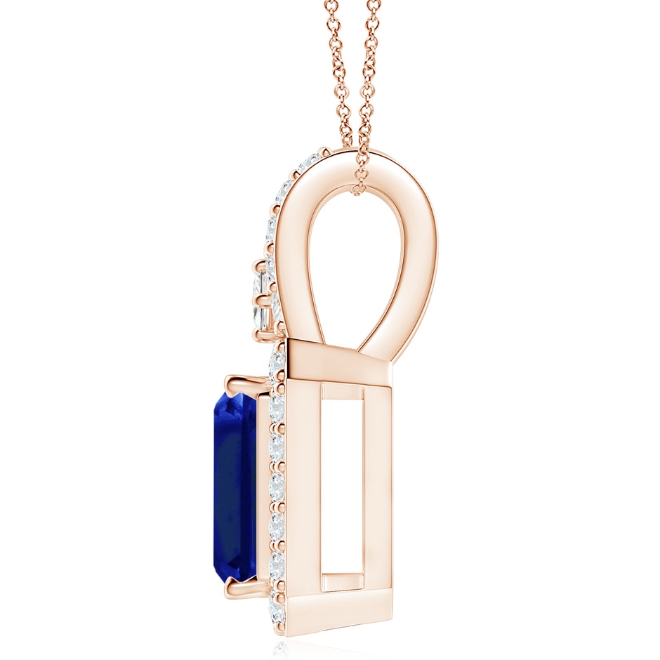 10x8mm Lab-Grown Emerald-Cut Blue Sapphire Halo Pendant in Rose Gold side 199