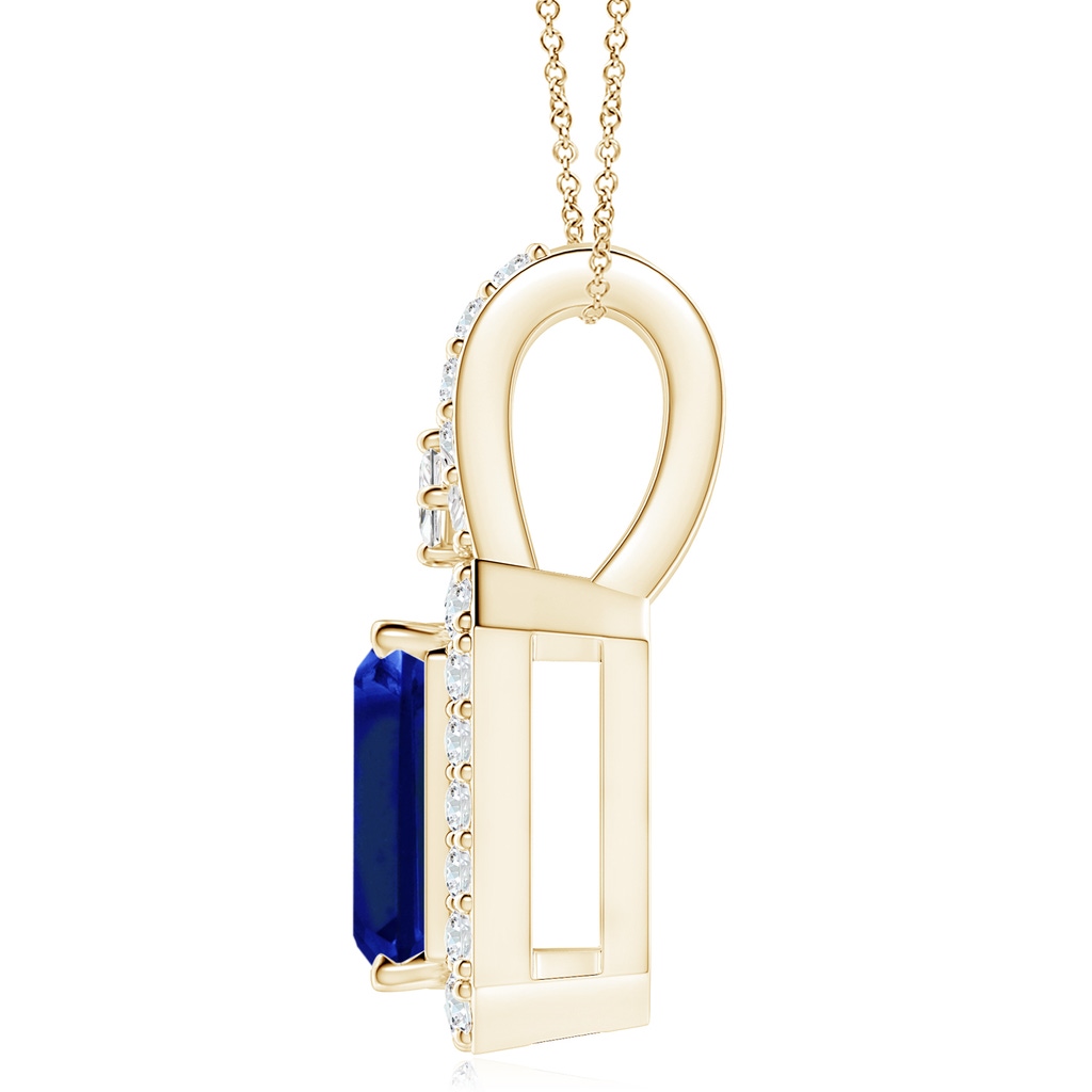 10x8mm Lab-Grown Emerald-Cut Blue Sapphire Halo Pendant in Yellow Gold - side 199