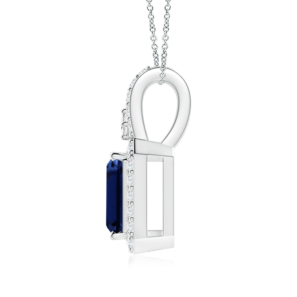 8x6mm AAA Emerald-Cut Blue Sapphire Halo Pendant in White Gold Side 199