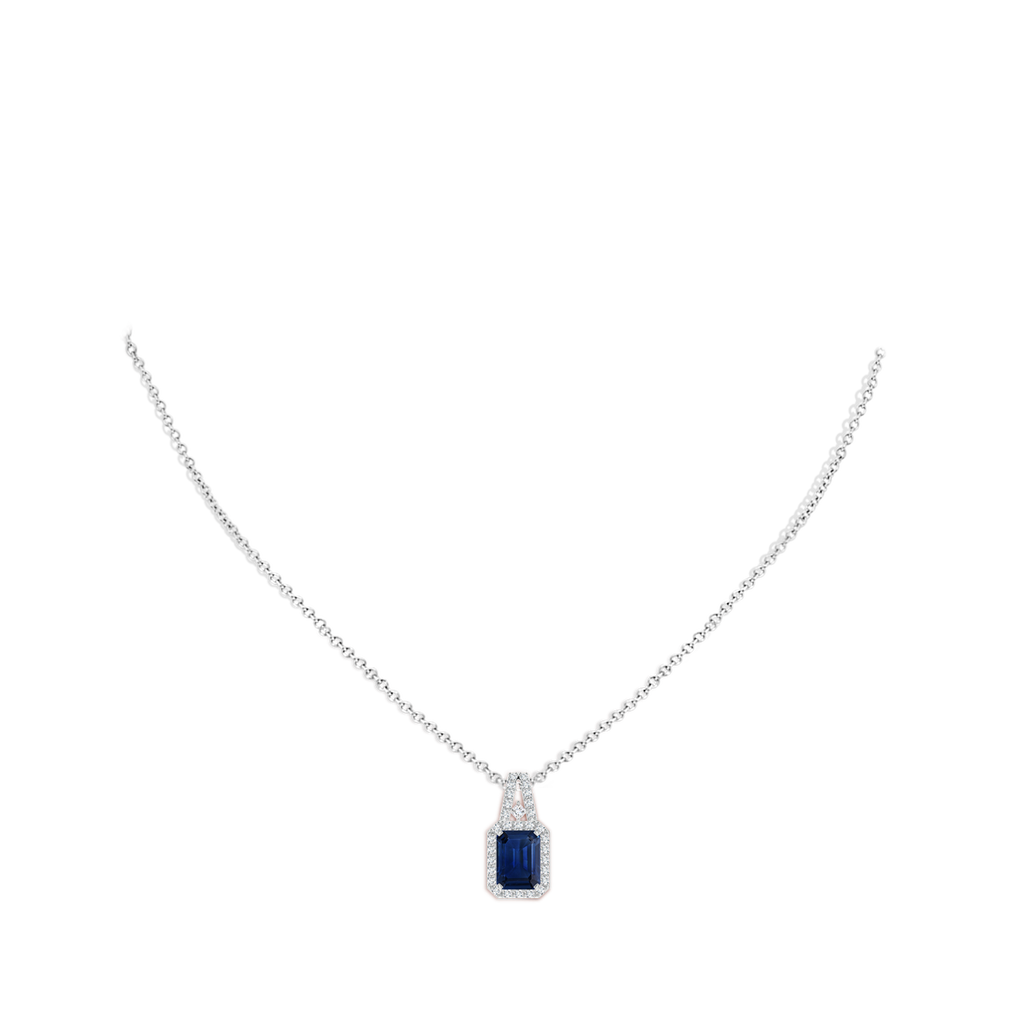 8x6mm AAA Emerald-Cut Blue Sapphire Halo Pendant in White Gold pen