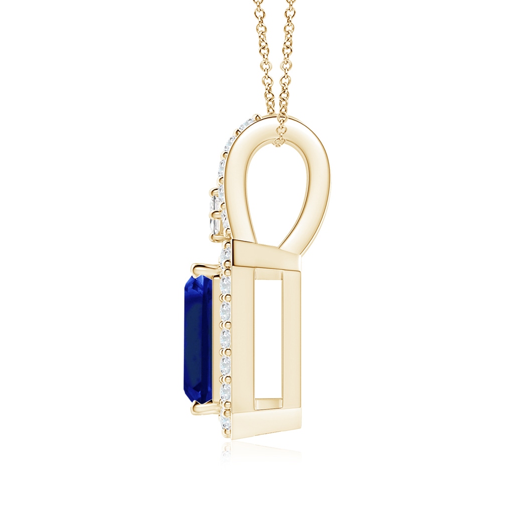 8x6mm Lab-Grown Emerald-Cut Blue Sapphire Halo Pendant in Yellow Gold - side 199