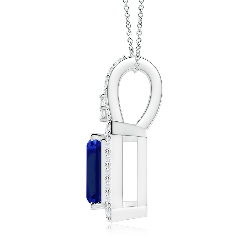 9x7mm Lab-Grown Emerald-Cut Blue Sapphire Halo Pendant in White Gold - side 199