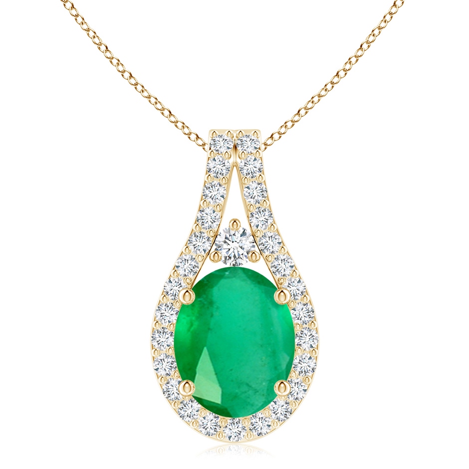 10x8mm A Classic Emerald and Diamond Halo Pendant in 18K Yellow Gold 