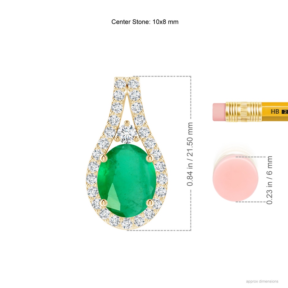 10x8mm A Classic Emerald and Diamond Halo Pendant in 18K Yellow Gold ruler