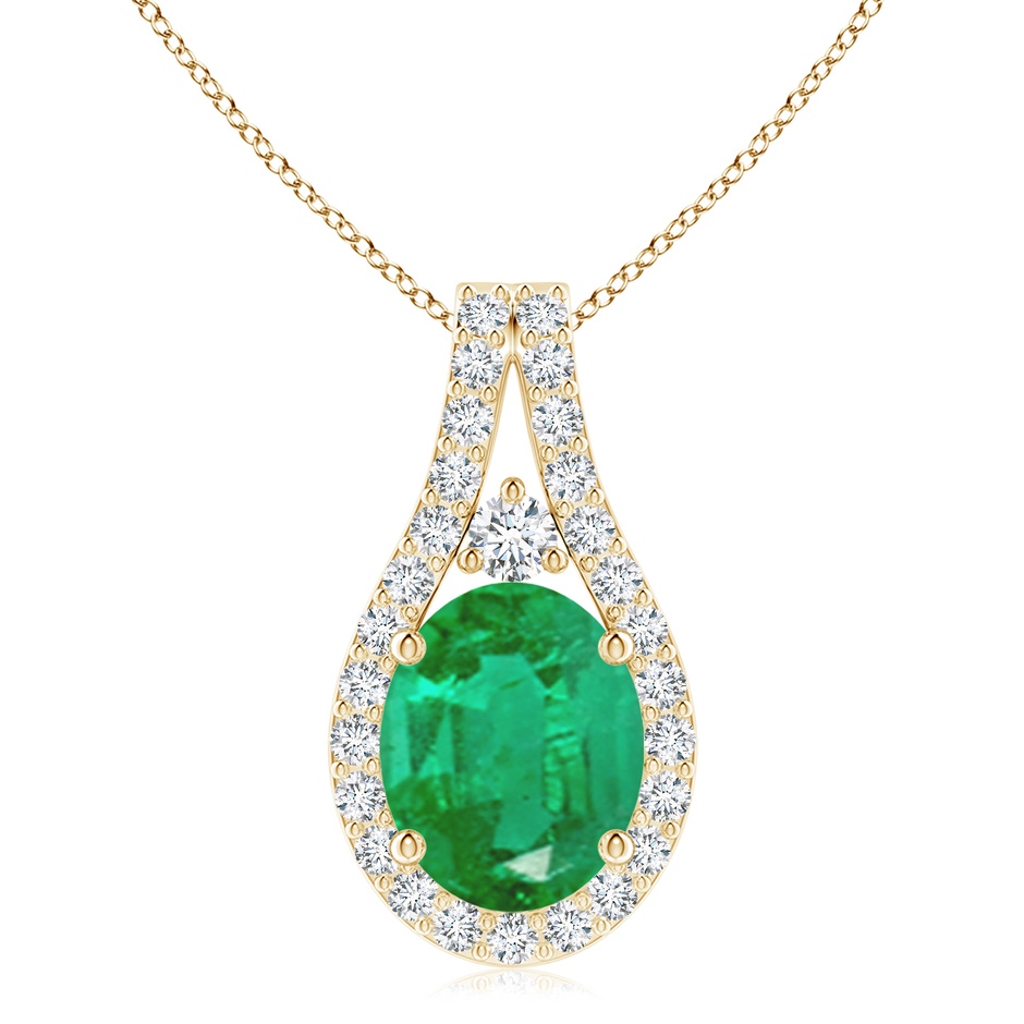 10x8mm AA Classic Emerald and Diamond Halo Pendant in 18K Yellow Gold 