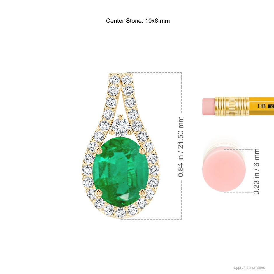 10x8mm AA Classic Emerald and Diamond Halo Pendant in 18K Yellow Gold ruler
