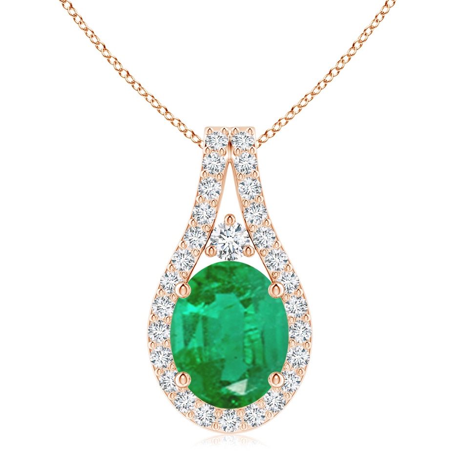 10x8mm AA Classic Emerald and Diamond Halo Pendant in Rose Gold 