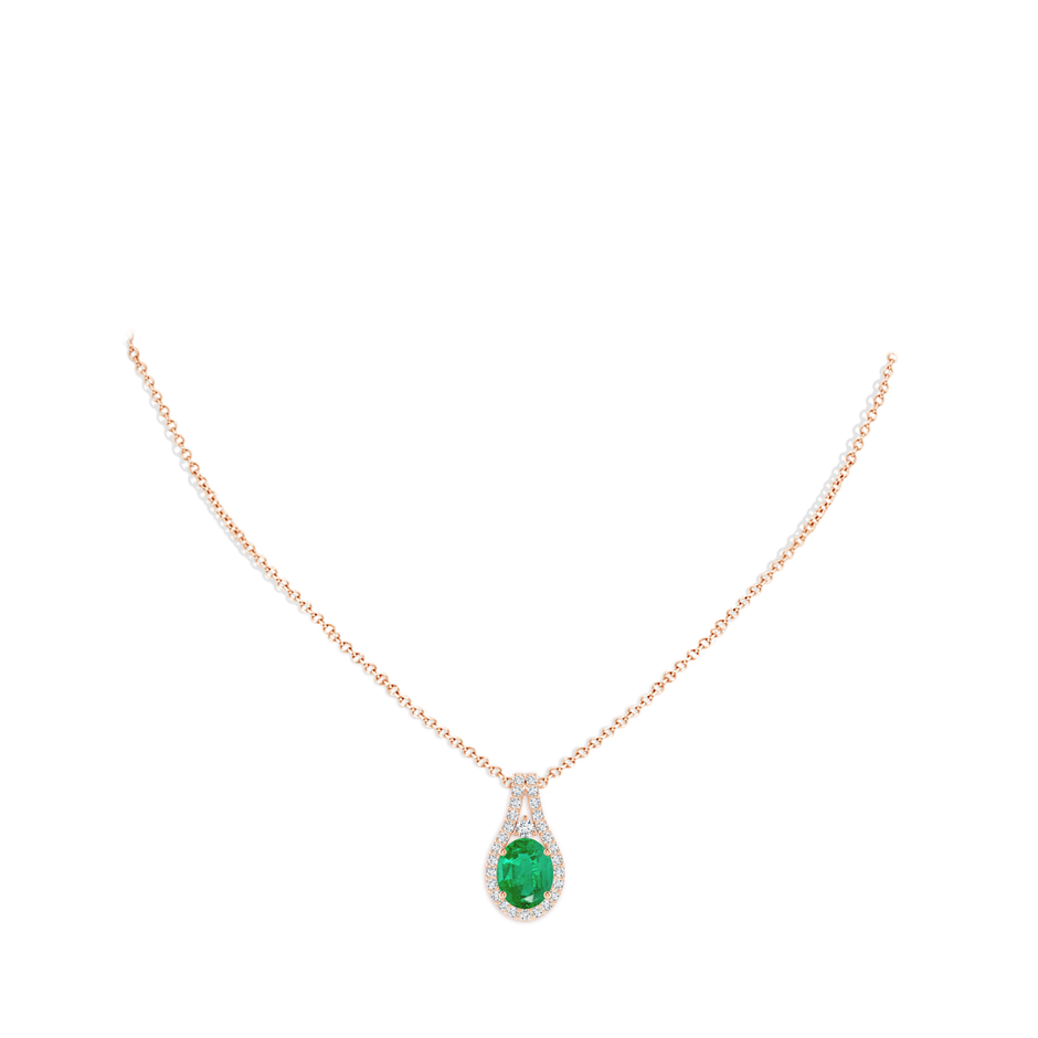 10x8mm AA Classic Emerald and Diamond Halo Pendant in Rose Gold pen