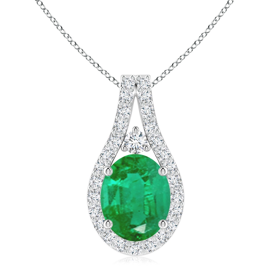 10x8mm AA Classic Emerald and Diamond Halo Pendant in White Gold 