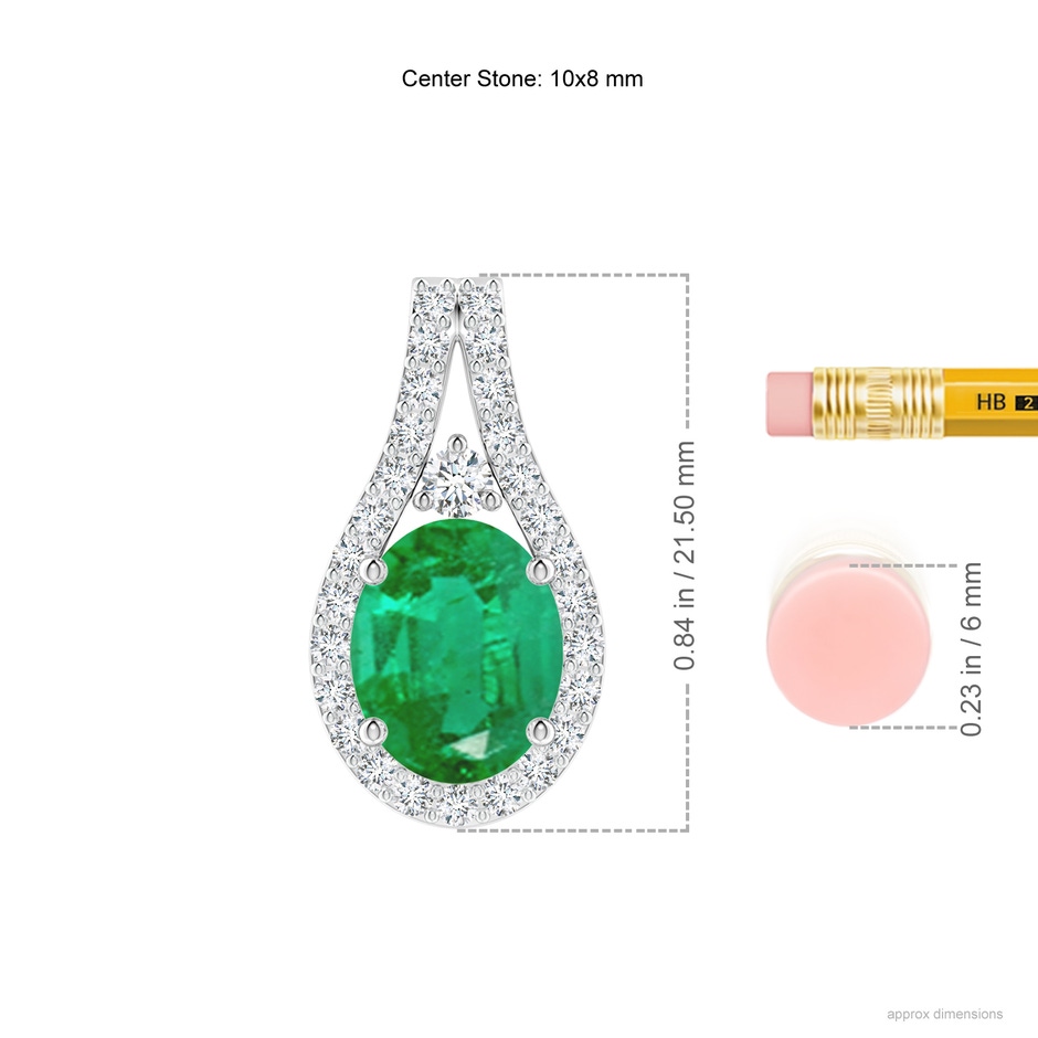10x8mm AA Classic Emerald and Diamond Halo Pendant in White Gold ruler