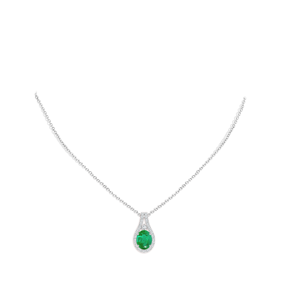 10x8mm AA Classic Emerald and Diamond Halo Pendant in White Gold pen