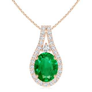 10x8mm AAA Classic Emerald and Diamond Halo Pendant in 10K Rose Gold