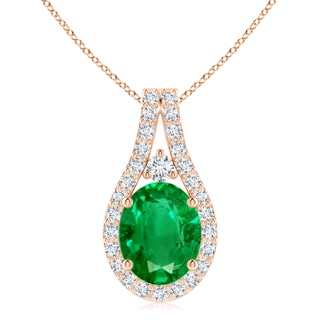 10x8mm AAA Classic Emerald and Diamond Halo Pendant in Rose Gold