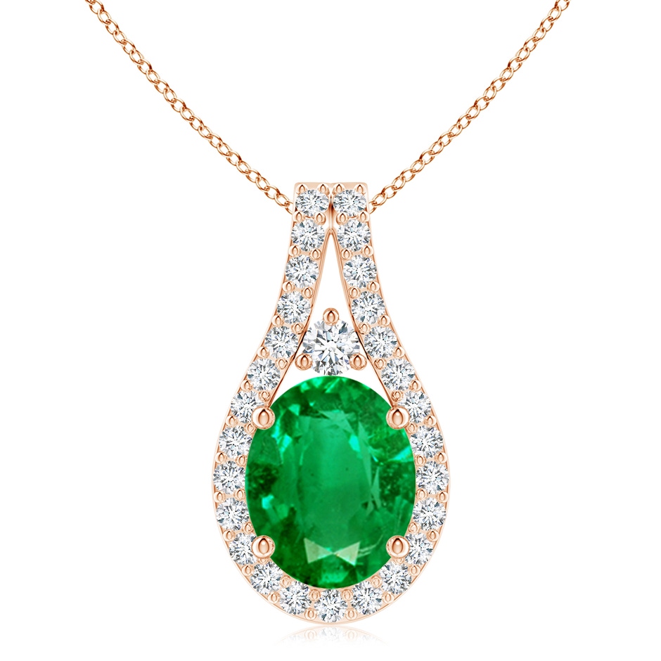 10x8mm AAA Classic Emerald and Diamond Halo Pendant in Rose Gold 