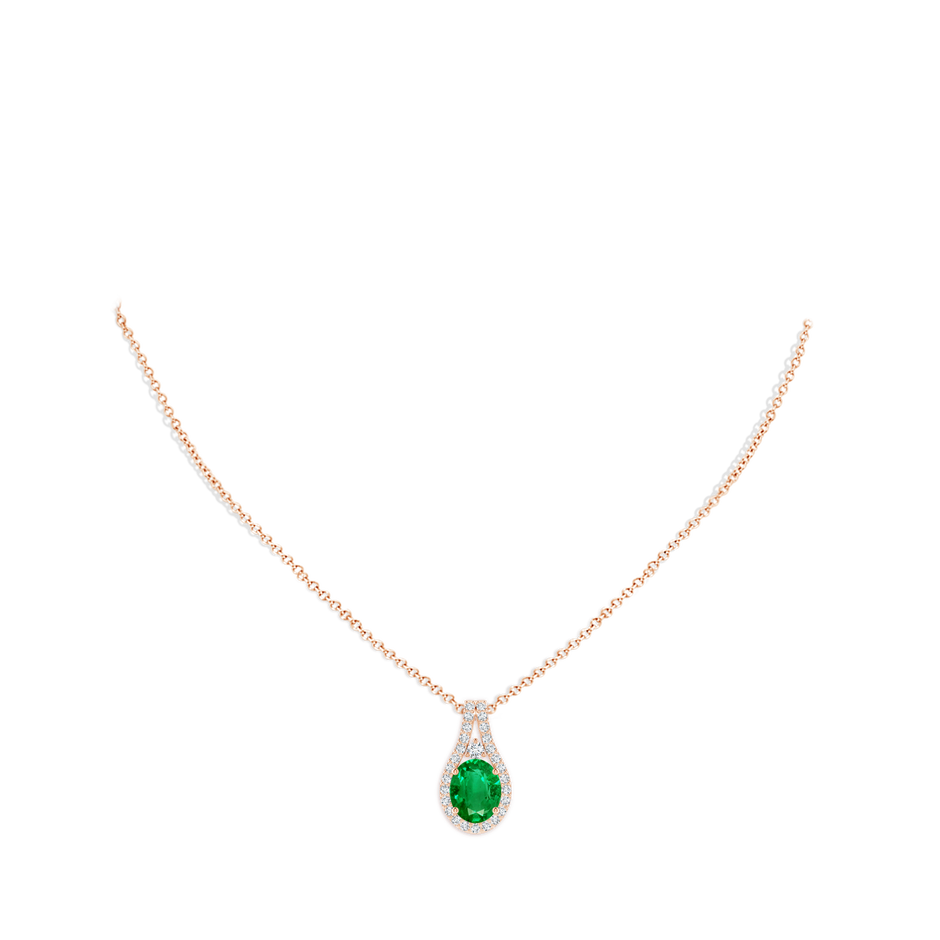 10x8mm AAA Classic Emerald and Diamond Halo Pendant in Rose Gold pen