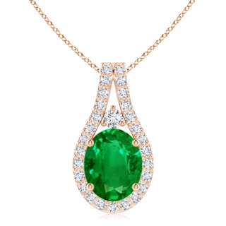 10x8mm AAAA Classic Emerald and Diamond Halo Pendant in 18K Rose Gold