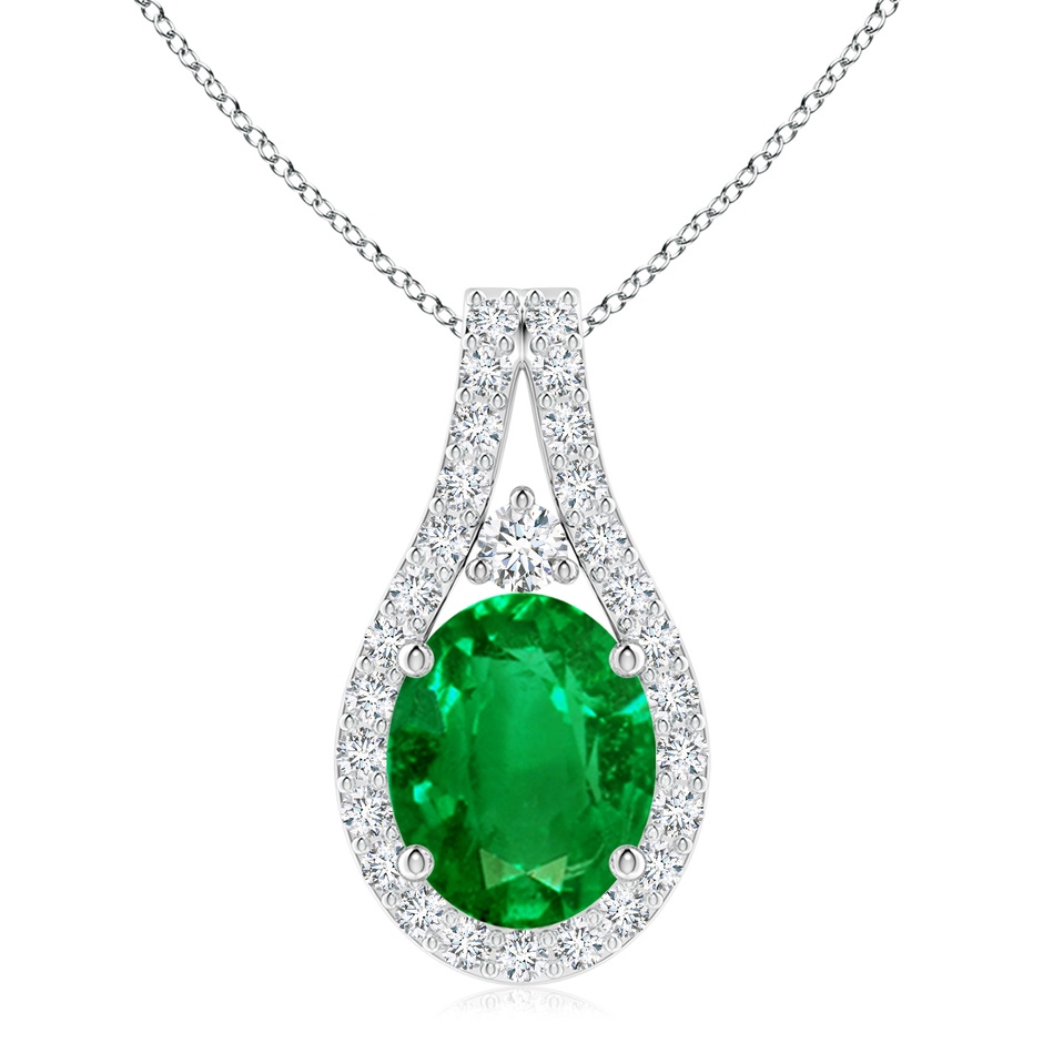 10x8mm AAAA Classic Emerald and Diamond Halo Pendant in P950 Platinum 