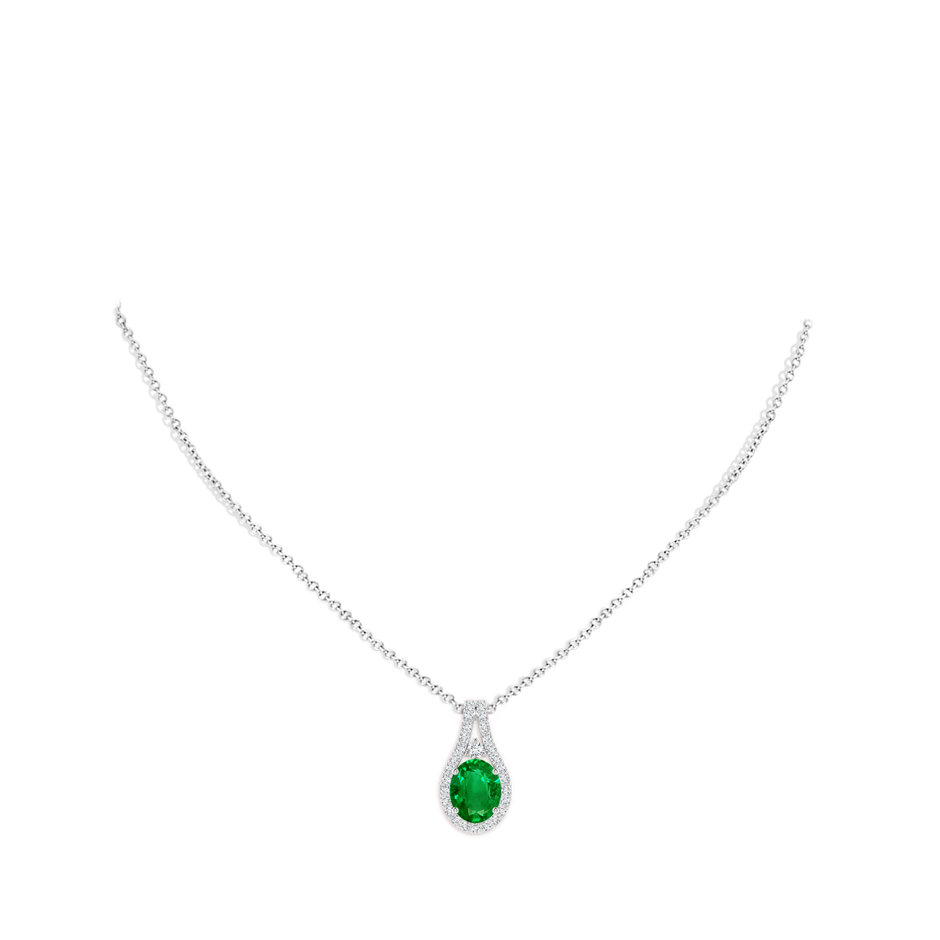 10x8mm AAAA Classic Emerald and Diamond Halo Pendant in P950 Platinum pen
