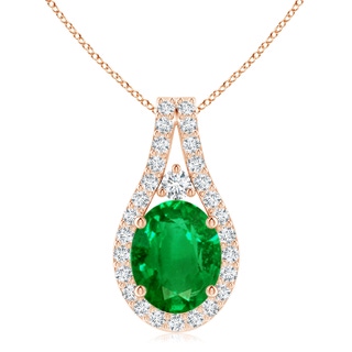 10x8mm AAAA Classic Emerald and Diamond Halo Pendant in Rose Gold