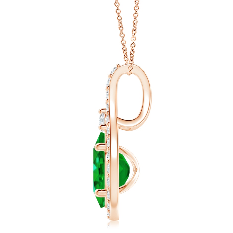 10x8mm AAAA Classic Emerald and Diamond Halo Pendant in Rose Gold side 199