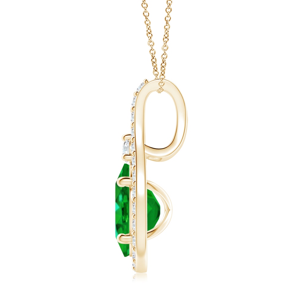 10x8mm AAAA Classic Emerald and Diamond Halo Pendant in Yellow Gold side 199