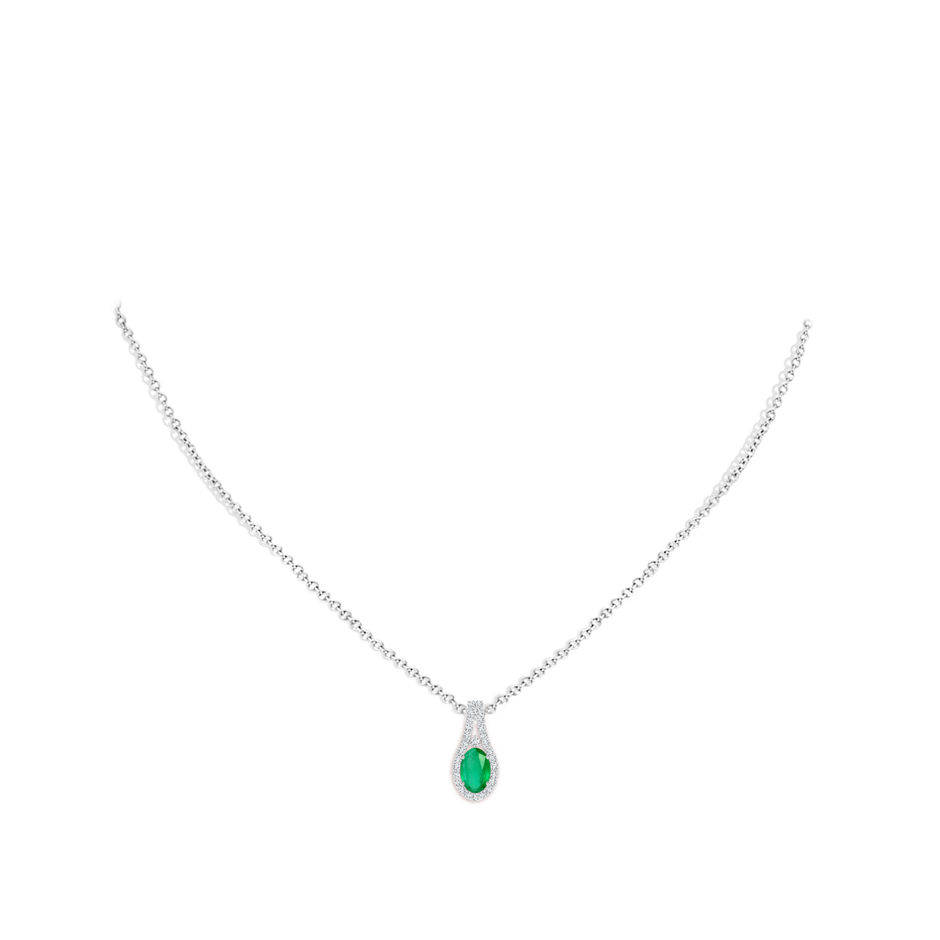6x4mm A Classic Emerald and Diamond Halo Pendant in P950 Platinum pen
