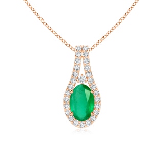 6x4mm A Classic Emerald and Diamond Halo Pendant in Rose Gold