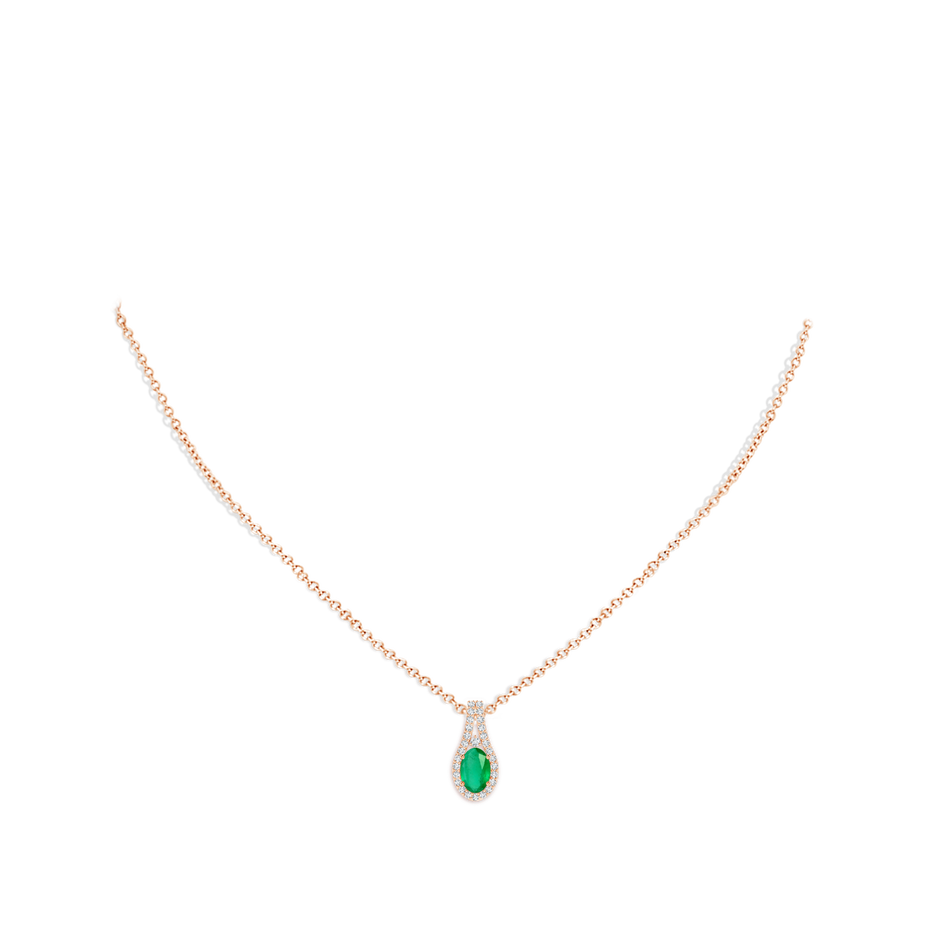 6x4mm A Classic Emerald and Diamond Halo Pendant in Rose Gold pen