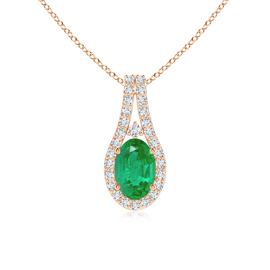 6x4mm AA Classic Emerald and Diamond Halo Pendant in Rose Gold 