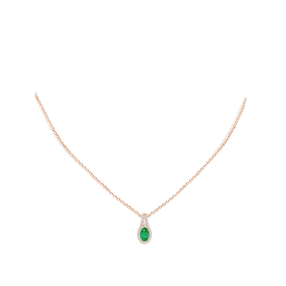 6x4mm AA Classic Emerald and Diamond Halo Pendant in Rose Gold pen