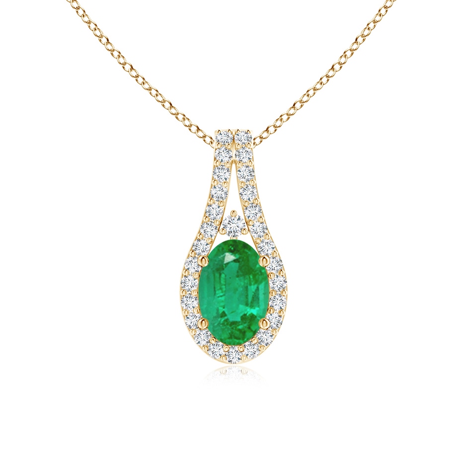 6x4mm AA Classic Emerald and Diamond Halo Pendant in Yellow Gold 