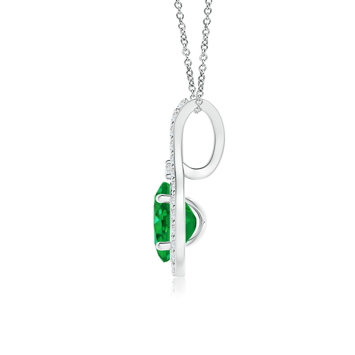 6x4mm AAA Classic Emerald and Diamond Halo Pendant in 18K White Gold
