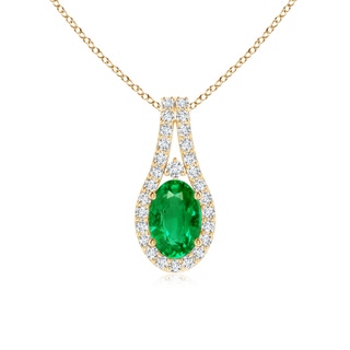 6x4mm AAA Classic Emerald and Diamond Halo Pendant in 9K Yellow Gold