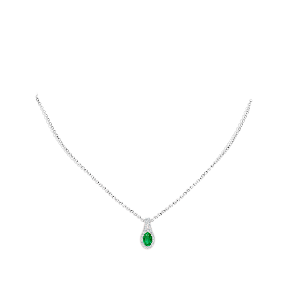 6x4mm AAA Classic Emerald and Diamond Halo Pendant in P950 Platinum pen