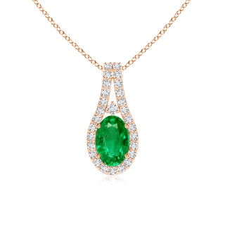 6x4mm AAA Classic Emerald and Diamond Halo Pendant in Rose Gold