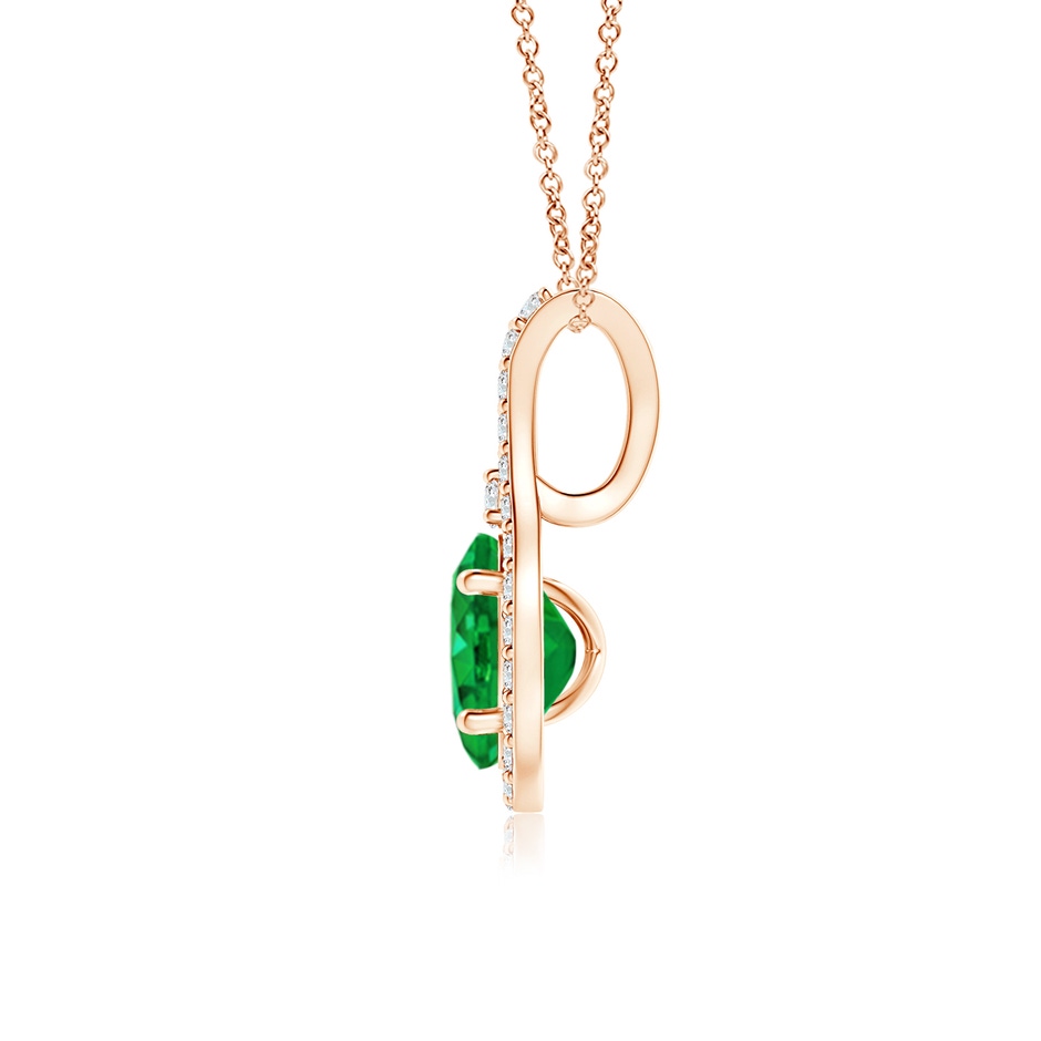 6x4mm AAA Classic Emerald and Diamond Halo Pendant in Rose Gold side 199