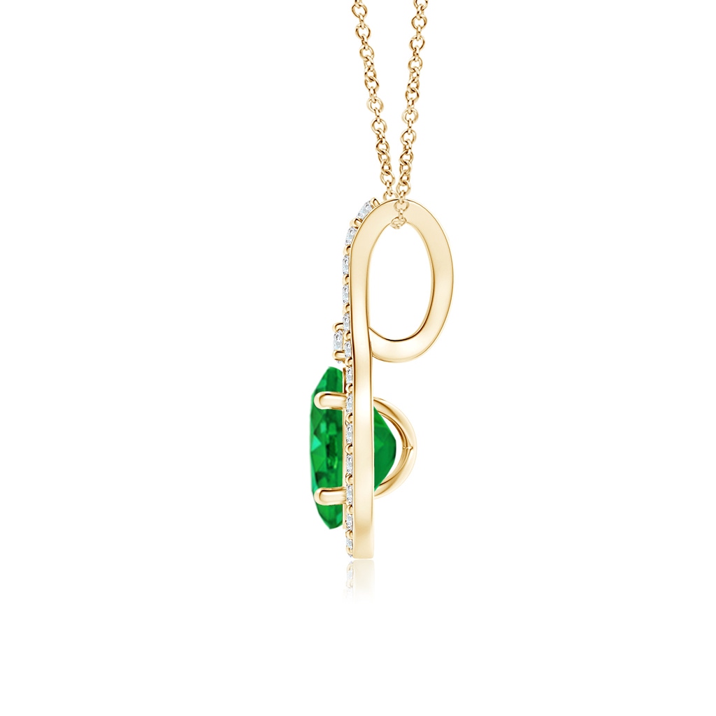6x4mm AAA Classic Emerald and Diamond Halo Pendant in Yellow Gold Side 199