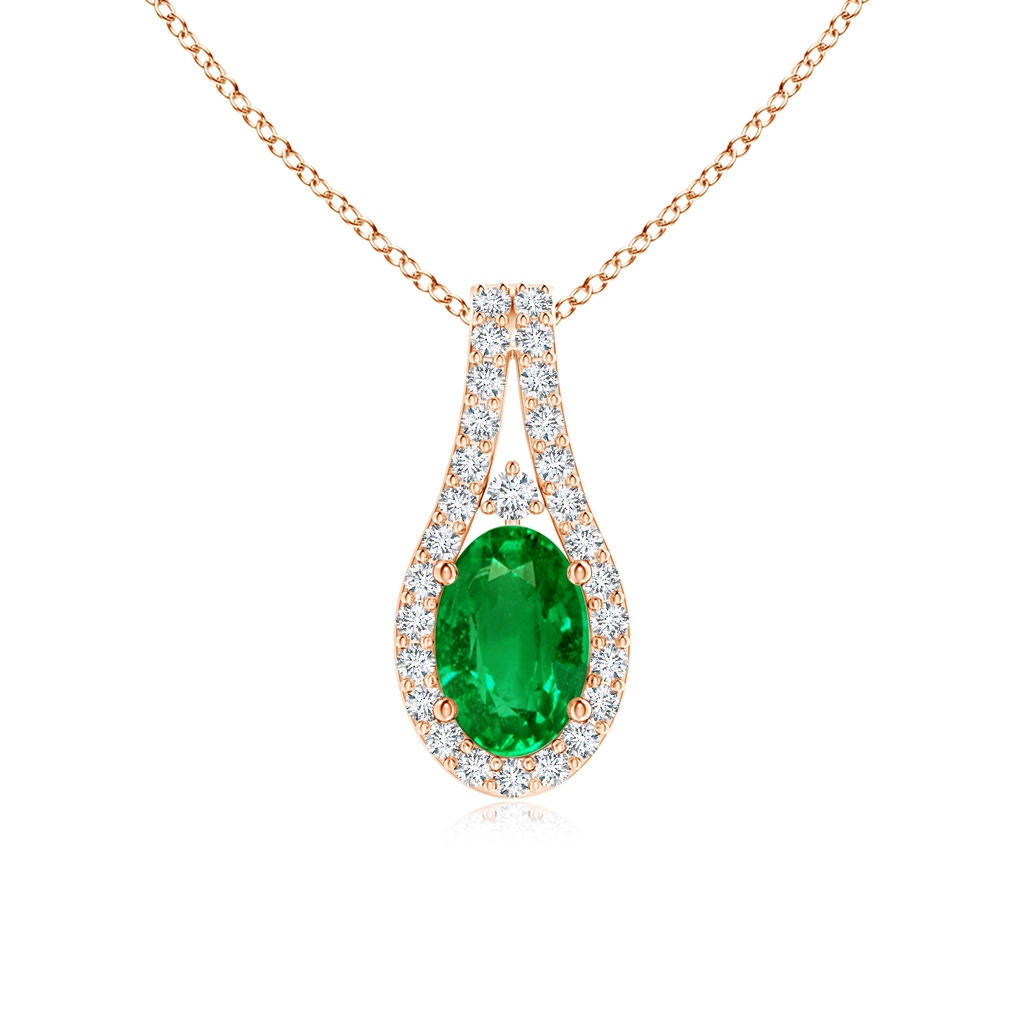 6x4mm AAAA Classic Emerald and Diamond Halo Pendant in Rose Gold