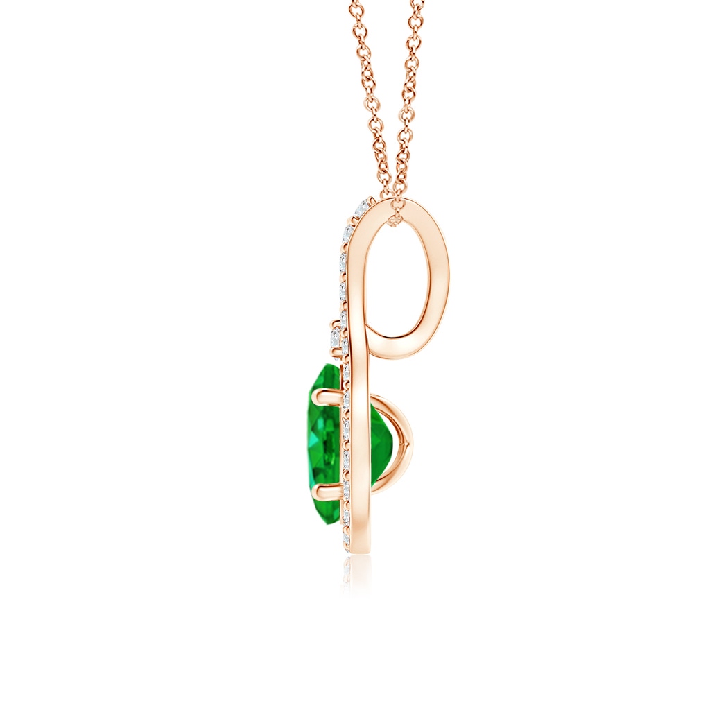 6x4mm AAAA Classic Emerald and Diamond Halo Pendant in Rose Gold - side 199