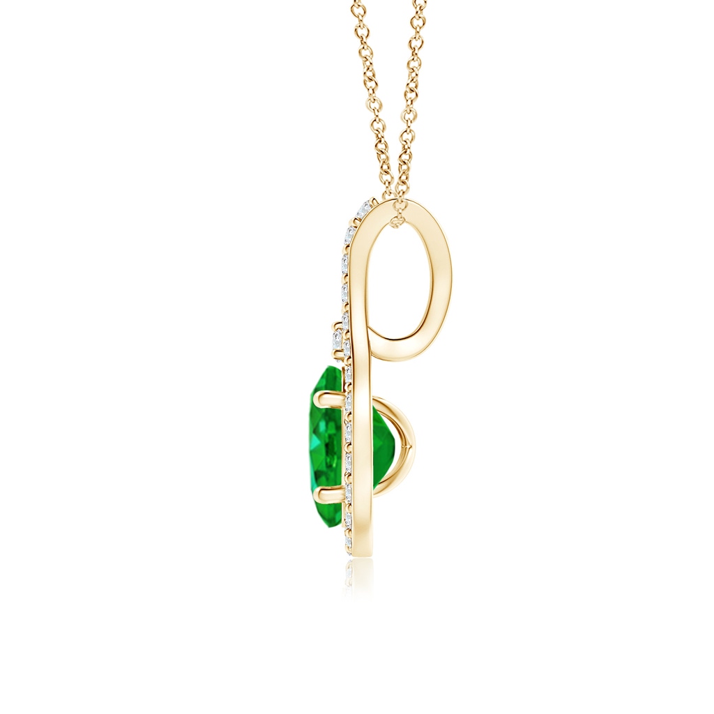 6x4mm AAAA Classic Emerald and Diamond Halo Pendant in Yellow Gold Side 199