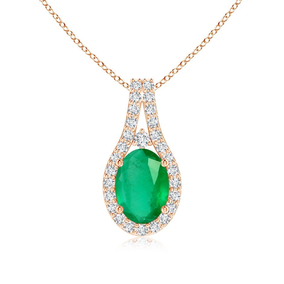 7x5mm A Classic Emerald and Diamond Halo Pendant in Rose Gold 