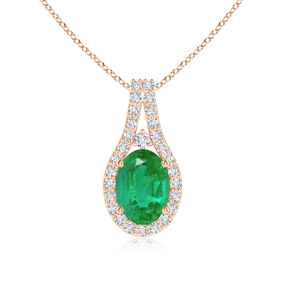 7x5mm AA Classic Emerald and Diamond Halo Pendant in Rose Gold 