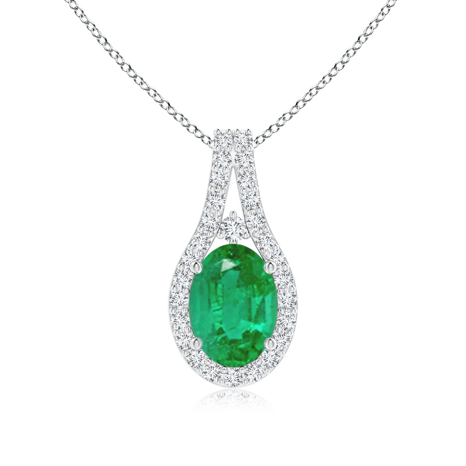 7x5mm AA Classic Emerald and Diamond Halo Pendant in White Gold 