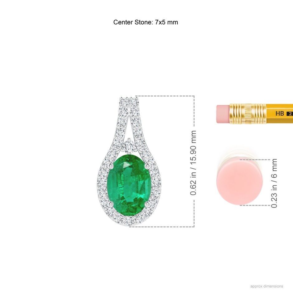 7x5mm AA Classic Emerald and Diamond Halo Pendant in White Gold ruler