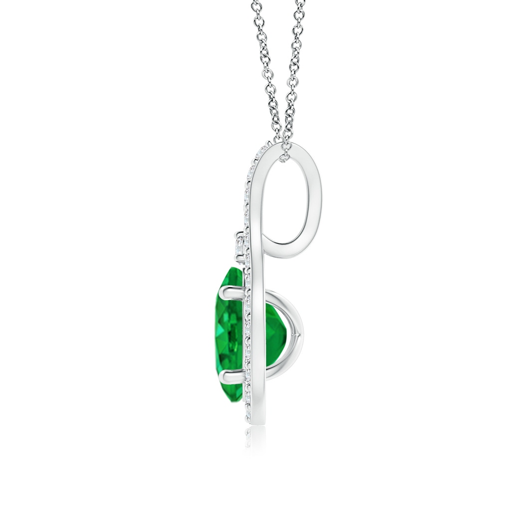 7x5mm AAA Classic Emerald and Diamond Halo Pendant in White Gold - side 199