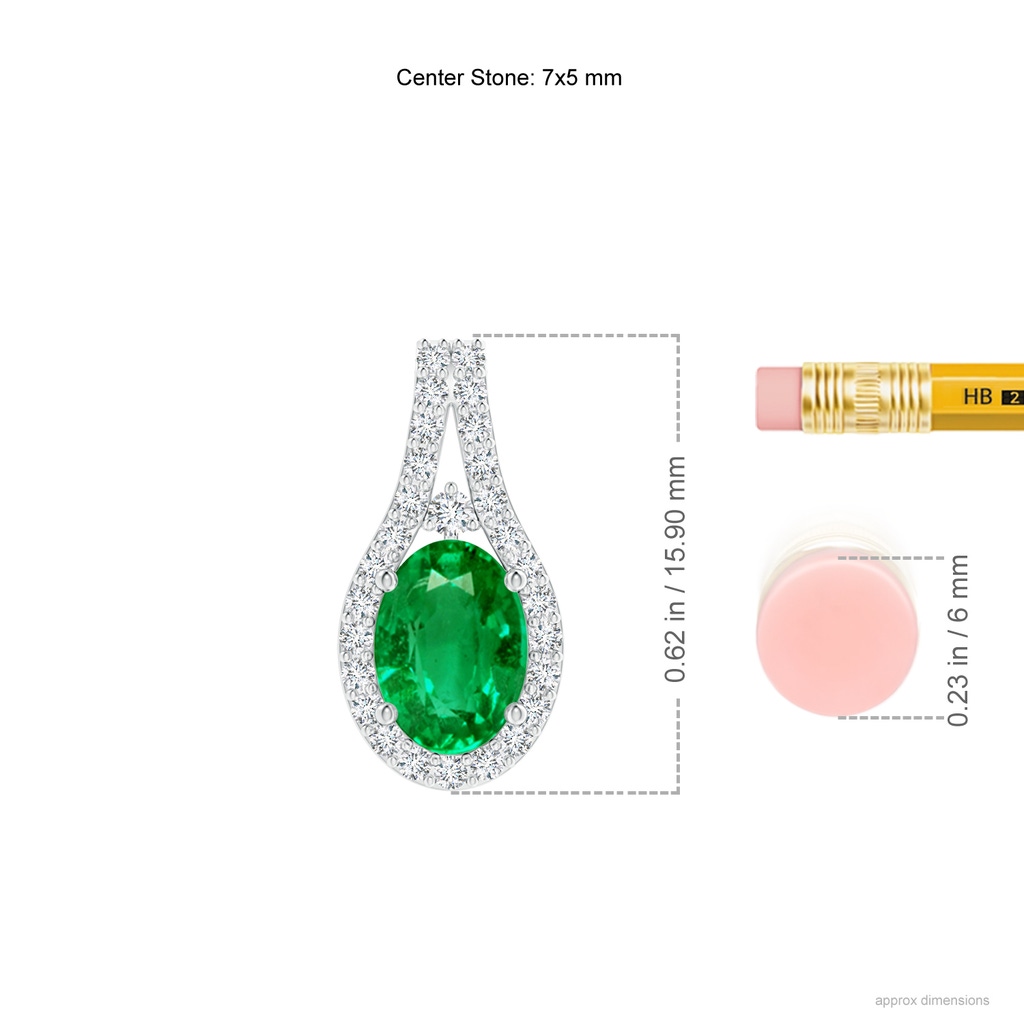 7x5mm AAA Classic Emerald and Diamond Halo Pendant in White Gold ruler