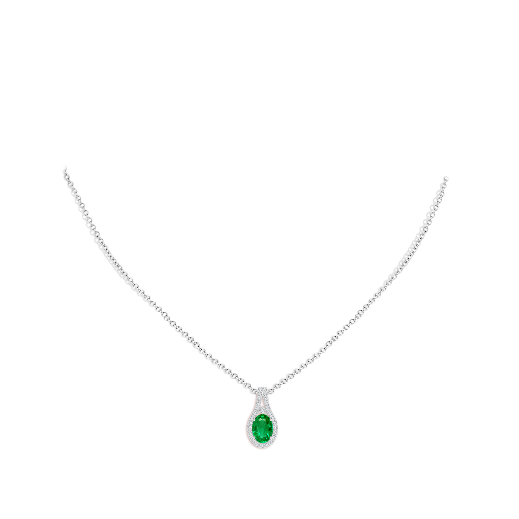 7x5mm AAA Classic Emerald and Diamond Halo Pendant in White Gold pen