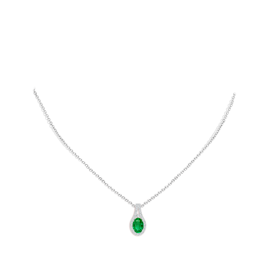 7x5mm AAA Classic Emerald and Diamond Halo Pendant in White Gold pen