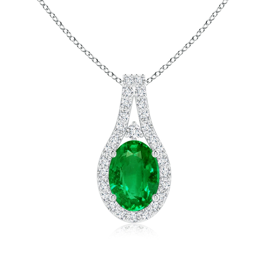 7x5mm AAAA Classic Emerald and Diamond Halo Pendant in P950 Platinum 