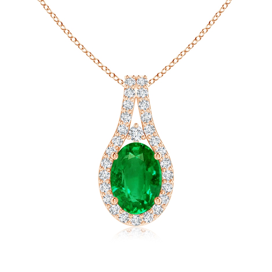 7x5mm AAAA Classic Emerald and Diamond Halo Pendant in Rose Gold 